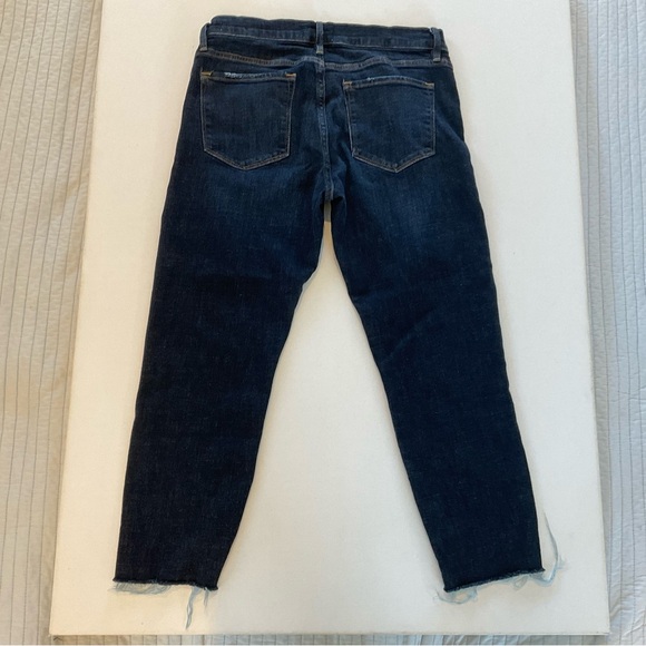 Frame Le Garcon Crop Chewed Hem Jeans Women’s 28 Dark Blue Wash Distress Stretch - Picture 9 of 16